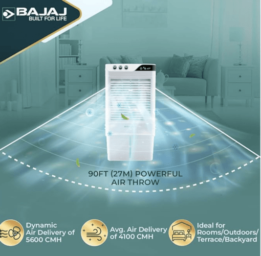 Bajaj DMH 90 Neo 90L Desert Air Cooler for home with DuraMarine Pump (2-Yr Warranty by Bajaj), Hexacool & TurboFan Technology, Ice Chamber, 90-Feet Air Throw & 3-Speed Control, White Cooler for room - Image 4